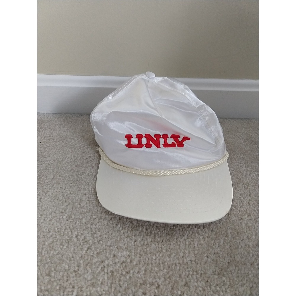 Vintage 90s UNLV Rebels Baseball Cap Hat White Satin Rope Snapback Cap